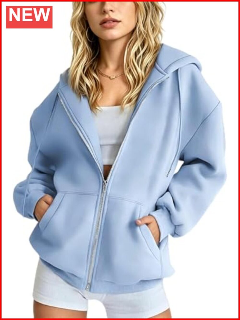 Oversized Zip Up Hoodie Fleece Lined Long Sleeve Sweatshirt Casual
